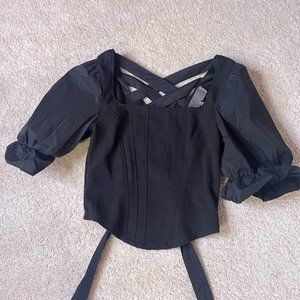 Anthropologie Black Strap-Back Crop Top Size L